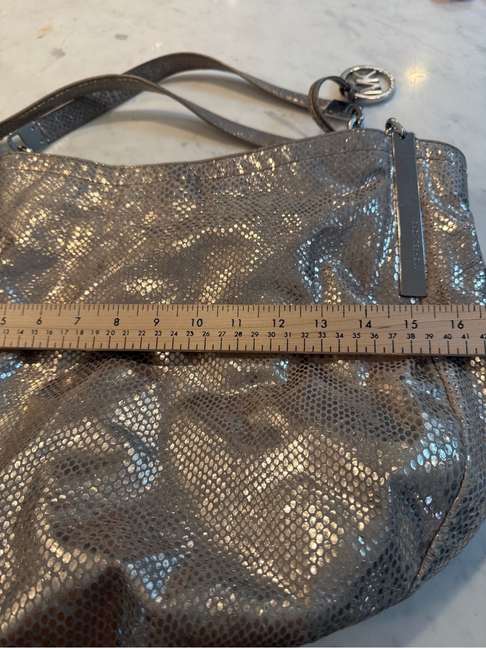 Michael Kors Metallic Silver Shoulder Hobo Bag - Picture 8 of 9